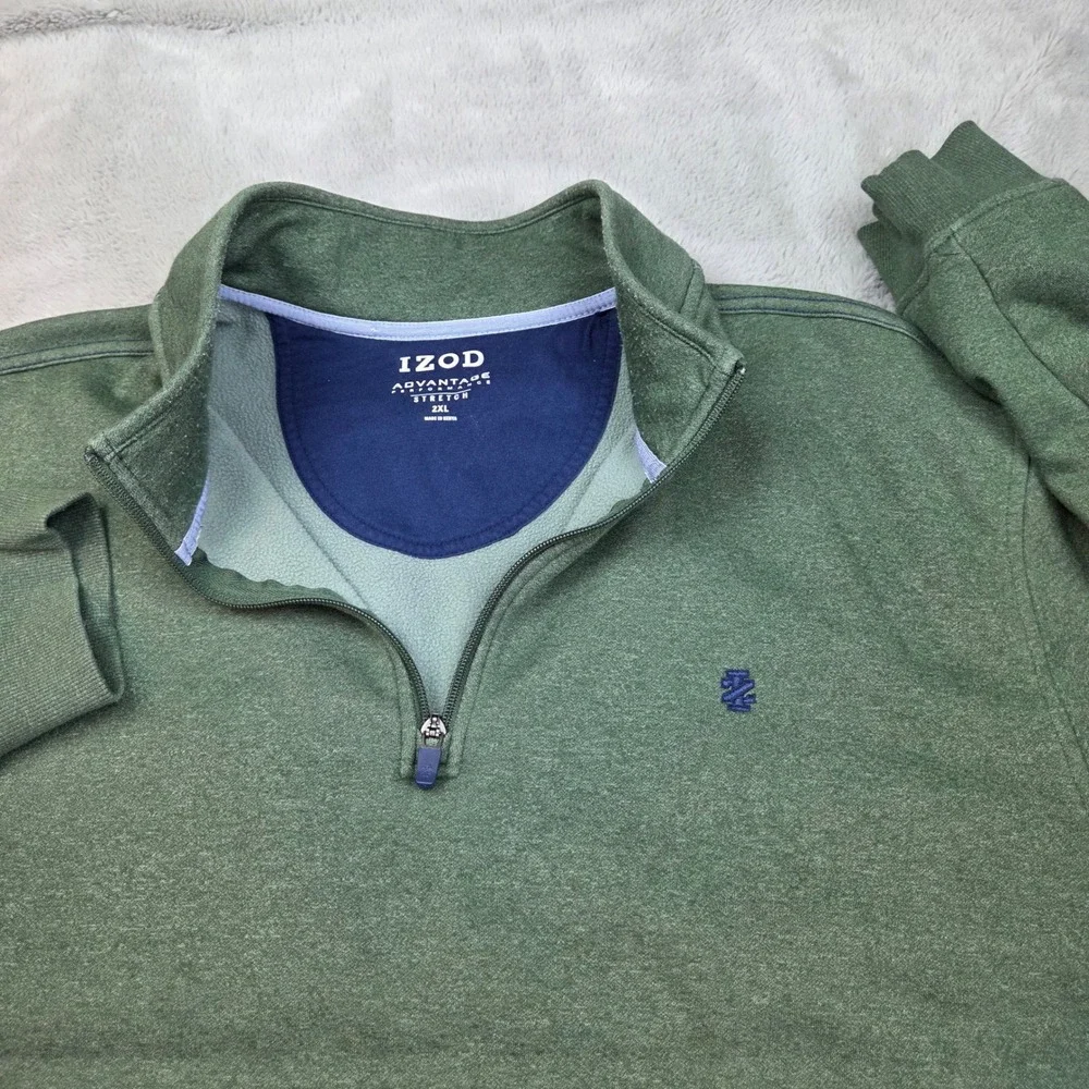 IZOD Quarter Zip Pullover Mens 2XL‎ Green Advantage Performance Stretch Heather